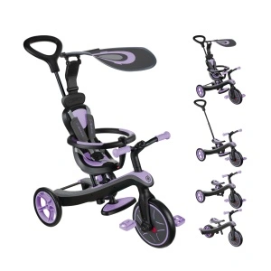 Tricicleta Globber EXPLORER 4 in 1, functie free wheel, scaun ajustabil, roti EVA, centura siguranta in 5 puncte, culoare violet