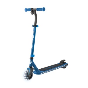 Trotineta Globber E-MOTION 6, ghidon reglabil pe 2 nivele inaltime, roti cu LED, motor 80W, autonomie 8-10 km, culoare albastra - Img 4