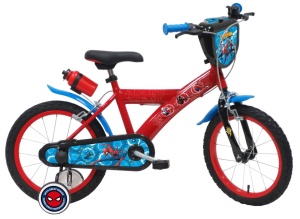 Bicicleta Denver Spiderman 16 inch, frana de mana pe ambele roti, claxon, sticla de apa, aparatoare noroi fata si spate, spite metalice, roti gonflabile