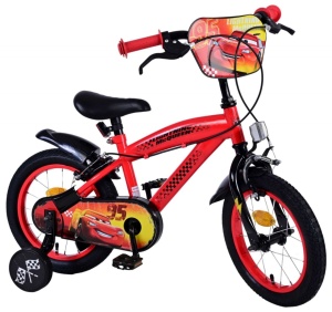Bicicleta E&L Disney Cars 14 inch FW, frana de mana pe ambele roti, scaun si ghidon reglabil, roti gonflabile, stopuri reflectorizante
