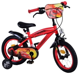 Bicicleta E&L Disney Cars 14 inch FW, frana de mana pe ambele roti, scaun si ghidon reglabil, roti gonflabile, stopuri reflectorizante