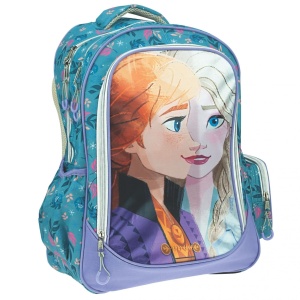 Ghiozdan scoala Disney Frozen Anna & Elsa, cu trei compartimente, buzunare laterale pentru sticla apa si bretele ergonomice - Img 2