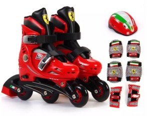 Role Ferrari, reglabile, masura 29 - 32, culoare rosie, cu set protectie si casca