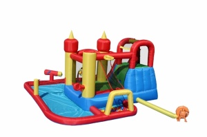 Saltea gonflabila Splash Funland cu tobogan, tun cu apa, spatiu de catarat, loc de joaca cu bile si darts