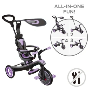 Tricicleta Globber EXPLORER 4 in 1, functie free wheel, scaun ajustabil, roti EVA, centura siguranta in 5 puncte, culoare violet - Img 2