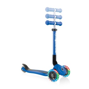 Trotineta Globber JUNIOR PLIABILA CU LUMINI, ghidon ajustabil 3 nivele, greutate maxima 50 kg, rulmenti ABEC 5, culoare albastra