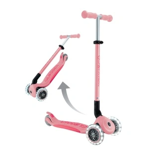 Trotineta Globber PRIMO PLUS, pliabila, roti LED, ghidon ajustabil pe 4 nivele de intaltime, culoare roz pastel - Img 3