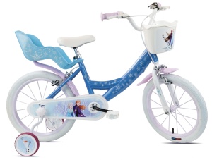 Bicicleta Denver Disney Frozen 16 inch, frana de mana pe ambele roti, clopotel, roti ajutatoare detasabile, suport pentru papusi, cosulet transport pe ghidon - Img 2