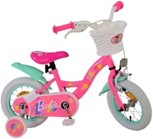 Bicicleta E&L Barbie 12 inch, frana de mana pe roata fata, scaun si ghidon reglabil, spite metalice, roti gonflabile, stopuri reflectorizante