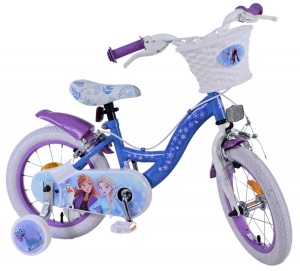 Bicicleta E&L Disney Frozen 14 inch FM, frana de mana pe ambele roti, scaun si ghidon reglabil, cosulet pe ghidon, roti gonflabile, stopuri reflectorizante