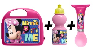 Combo set lunch box Minnie, cutie pentru pranz, sticla apa, claxon, Stamp
