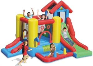 Saltea gonflabila Play Center 7 in 1 cu doua tobogane, spatiu de catarat, loc pentru sarituri si loc de joaca cu bile