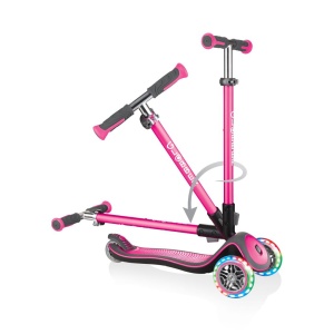 Trotineta Globber ELITE DELUXE, pliabila, roti LED, ghidon ajustabil 4 nivele, rulmenti ABEC 5, culoare roz