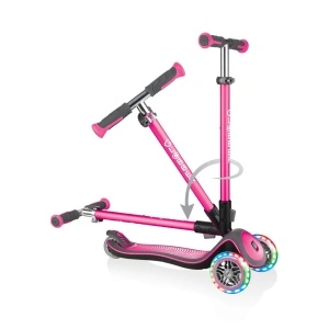 Trotineta Globber ELITE DELUXE, pliabila, roti LED, ghidon ajustabil 4 nivele, rulmenti ABEC 5, culoare roz
