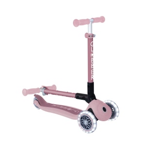 Trotineta Globber JUNIOR PLIABILA ECOLOGICA, ghidon ajustabil pe 3 nivele, roti cu lumini LED, rulmenti ABEC 9, culoare roz pal - Img 6