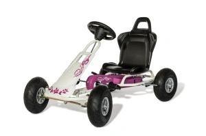 Kart Air Runner Flower, alb, scaun ajustabil, functie "free-wheel", roti pneumatice, frana de mana, volan cu sunete, 102 X 60 X h64 cm