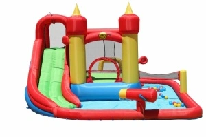 Saltea gonflabila Splash Funland cu tobogan, tun cu apa, spatiu de catarat, loc de joaca cu bile si darts - Img 3