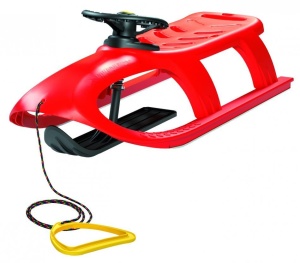 Sanie Bullet Control, rosie, copii si adulti, cu volan pentru controlul directiei, sina alunecare din otel, 102.5x40x45cm - Img 2
