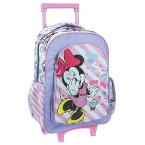 Troller scoala Minnie Stay Cool, cu trei compartimente, buzunare laterale pentru sticla apa si bretele ergonomice