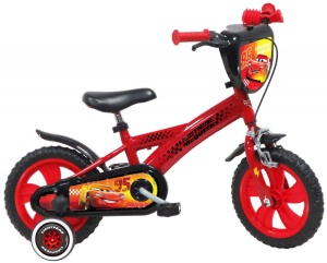 Bicicleta Denver Disney Cars 12 inch, frana de mana pe ambele roti, claxon, aparatoare noroi fata si spate, roti cauciuc EVA