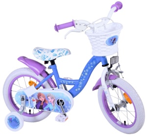Bicicleta E&L Disney Frozen 14 inch ND, frana de mana pe roata fata, scaun si ghidon reglabil, cosulet pe ghidon, roti gonflabile, stopuri reflectorizante