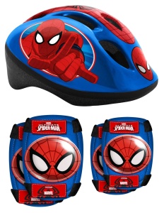 Combo set Spiderman, casca reglabila, genunchiere si cotiere, 3-6 ani, Stamp