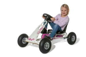 Kart Air Runner Flower, alb, scaun ajustabil, functie "free-wheel", roti pneumatice, frana de mana, volan cu sunete, 102 X 60 X h64 cm - Img 3