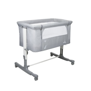 Patut Co Sleeper Asalvo Calm gri, reglabil 5 nivele de inaltime, picioare extensibile, material moale si usor de curatat, 80 x 65 x 84