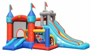 Saltea gonflabila Playcenter 13 in 1 cu doua tobogane, spatiu pentru catarat, loc pentru sarituri, loc de joaca cu bile, cos baschet si obstacole - Img 2