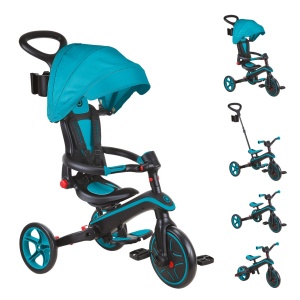 Tricicleta Globber EXPLORER PLIABLA 4 in 1, functie free wheel, scaun ajustabil, roti EVA, centura siguranta in 5 puncte, culoare turquoise - Img 2