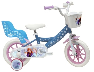 Bicicleta Denver Disney Frozen 12 inch, frana de mana pe ambele roti, clopotel, roti ajutatoare detasabile, suport pentru papusi, cosulet transport pe ghidon