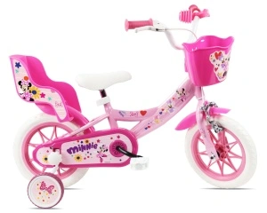 Bicicleta Denver Minnie Cutest 12 inch, frana de mana pe ambele roti, clopotel, roti ajutatoare detasabile, suport pentru papusi - Img 2