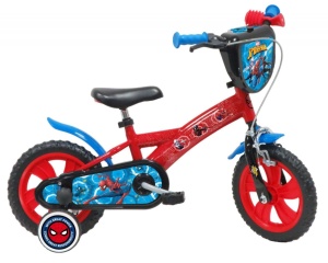Bicicleta Denver Spiderman 12 inch, frana de mana pe ambele roti, claxon, aparatoare noroi fata si spate, roti cauciuc EVA