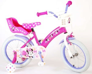 Bicicleta E&L Minnie Mouse 16 inch Cutest Ever, frana de mana pe roata fata, scaun si ghidon reglabil, suport pentru papusi, cosulet pe ghidon, roti gonflabile