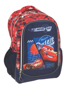 Ghiozdan Scoala Disney Cars Piston Cup, cu trei compartimente, buzunare laterale pentru sticla apa si bretele ergonomice