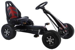 Go kart E&L Race, pentru copii 4-7 ani, cadru metalic robust, scaun reglabil, frana de mana, roti gonflabile