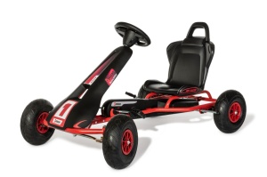 Kart AR8R Air Racer, rosu, scaun ajustabil, functie "free-wheel", roti pneumatice cu rulmenti, frana de mana, volan cu sunete, 111 X 72 X h66 cm