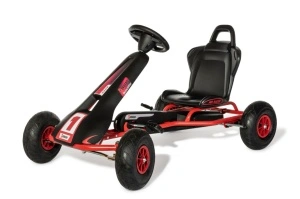 Kart AR8R Air Racer, rosu, scaun ajustabil, functie "free-wheel", roti pneumatice cu rulmenti, frana de mana, volan cu sunete, 111 X 72 X h66 cm
