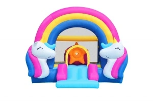 Saltea gonflabila Fantasy Unicorn cu tobogan, loc pentru sarituri si 6 paduri cu lumini si sunete - Img 4