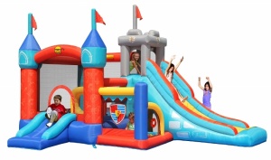 Saltea gonflabila Playcenter 13 in 1 cu doua tobogane, spatiu pentru catarat, loc pentru sarituri, loc de joaca cu bile, cos baschet si obstacole - Img 3