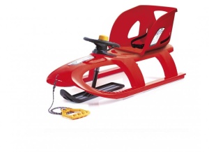 Sanie Bullet Control rosie, cu scaun ergonomic pentru copii, volan pentru controlul directiei, sina alunecare din otel, 102.5x40x45cm - Img 2