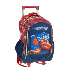 Troller scoala Disney Cars Piston Cup, cu trei compartimente, buzunare laterale pentru sticla apa si bretele ergonomice - Img 6