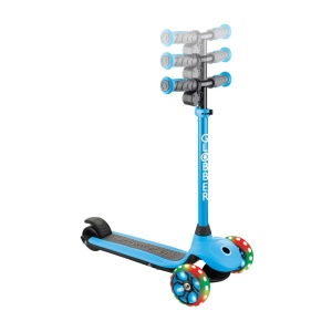 Trotineta Globber E-MOTION 4, ghidon reglabil pe inaltime, roti cu LED, motor 80W, autonomie 8-10 km, culoare alabstra