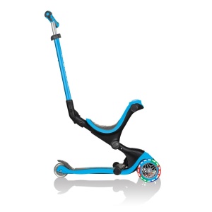 Trotineta Globber GO UP DELUXE 3 in 1, ghidon si scaun ajustabile pe inaltime, roti cu lumini, culoare albastra