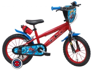 Bicicleta Denver Spiderman 14 inch, frana de mana pe ambele roti, claxon, sticla de apa, aparatoare noroi fata si spate, spite metalice, roti gonflabile
