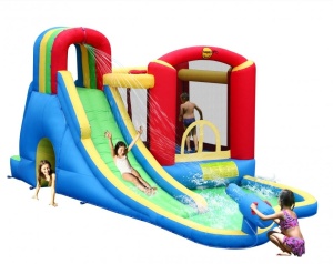 Saltea gonflabila Splash Wave cu spatiu de catarat, loc de joaca cu bile, tobogan, tun cu apa si cos de baschet - Img 3