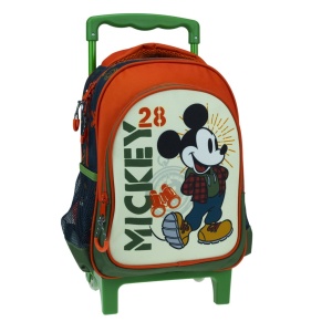 Troller gradinita Mickey, cu doua compartimente, buzunare laterale pentru sticla, si bretele ergonomice