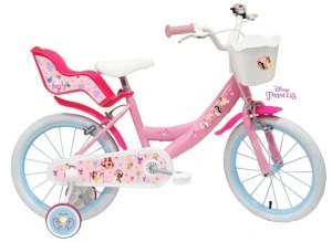 Bicicleta Denver Disney Princess 16 inch, frana de mana pe ambele roti, clopotel, roti ajutatoare detasabile, suport pentru papusi, cosulet transport pe ghidon