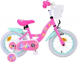 Bicicleta E&L Barbie 14 inch, frana de mana pe roata fata, scaun si ghidon reglabil, cosulet pe ghidon, roti gonflabile, stopuri reflectorizante