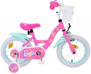 Bicicleta E&L Barbie 14 inch, frana de mana pe roata fata, scaun si ghidon reglabil, cosulet pe ghidon, roti gonflabile, stopuri reflectorizante